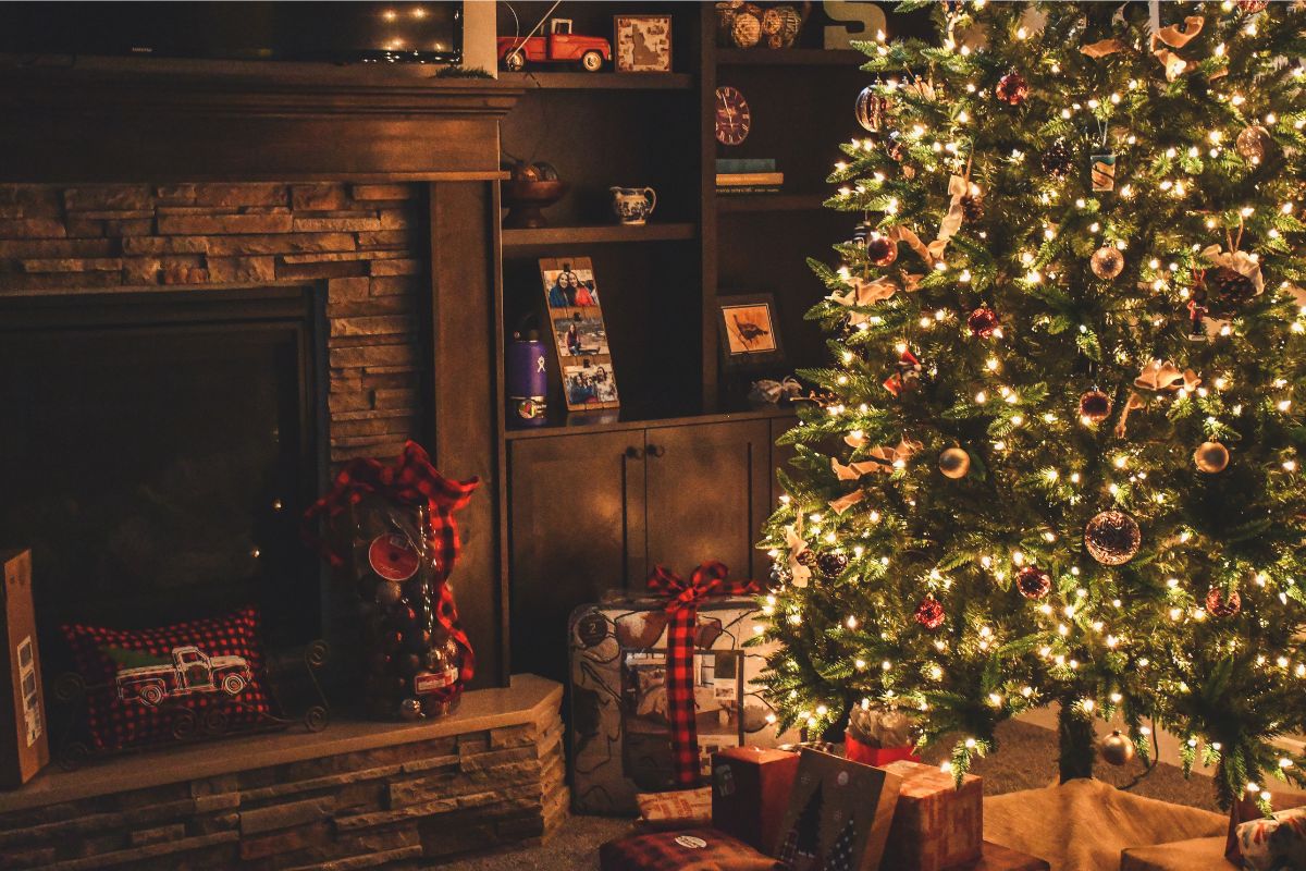 Christmas Tree by Fireplace
