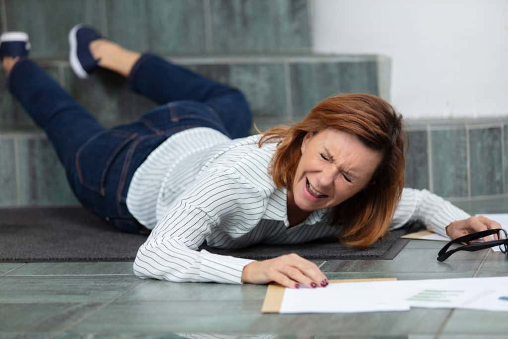 woman slipped and fell downstairs