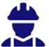 Icon of a person wearing a hard hat and safety vest, representing a construction worker or someone in a safety-related occupation.