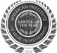 A circular emblem with laurel leaves reads "American Institute of Legal Professionals, Lawyer of the Year, 2024" in bold capital letters.